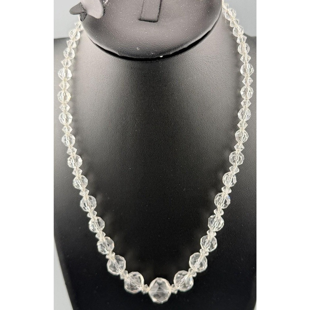 Vintage Necklace Crystal Beads Faceted Graduated Chain Cord Wedding Box 18" - Picture 1 of 8